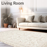 Elegant Geo Line Area with Neutral Woven Artistry(Beige)