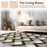 Ultra Soft Area Rug, Non Slip, Stain Resistant, Washable Area Rugs for Living Room, Bedroom, Checkered Geometric Pattern(Black)