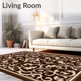 Elegant Floral Damask Scroll Interwoven Artisan Crafted(Brown)