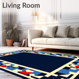 Modernist Border Stripe with Interlocking Mosaic(Navy)