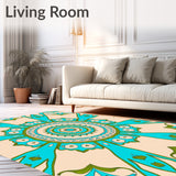 Boho Medallion Sunburst Fade Resistant Floor Covering (Beige) - ODIKA