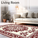 Vintage Botanical Medallion Machine with Floral Motifs (Burgundy)