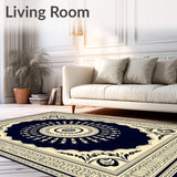 Ornate Medallion Motif with Intricate Border Framework Design(Navy)