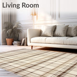 Chic Geometric Area With Modern Plaid Design In Beige And Cream(Beige)