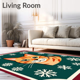 Electric Tabby Cat Portrait Decorative Floor with Snowflake Accents(Orange)