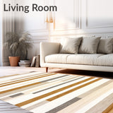 Contemporary Stripe Neutral Tone Non Slip Stain Proof(Beige)