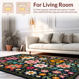 Ultra Soft Area Rug, Non Slip, Stain Resistant, Washable Area Rugs for Living Room, Bedroom, Washable Floral Fantasy(Black)