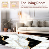 Black Gold Marble Pattern Area Rug Abstract Washable Carpet(Black)