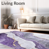 Contemporary Stone Rug Purple Veins on Grey Marble Inspired(Purple)