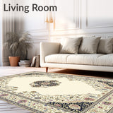 Chic Micro Loop Area in Beige Ivory with Artistic Medallion Design(Beige)