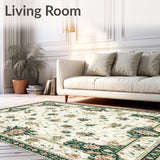Beige and Green Floral Runner for Hallway(Beige)
