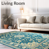 Heritage Medallion Area with Oceanic Flourish and Beige Vintage Motifs(Blue)