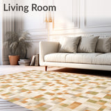 Abstract Checkered Area Beige Tan Modern(Beige)