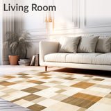 Contemporary Mid Century Area Featuring Checkered Geometric Motifs(Beige)