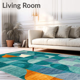 Boho Chic Area Teal & Orange Geometric(Blue)