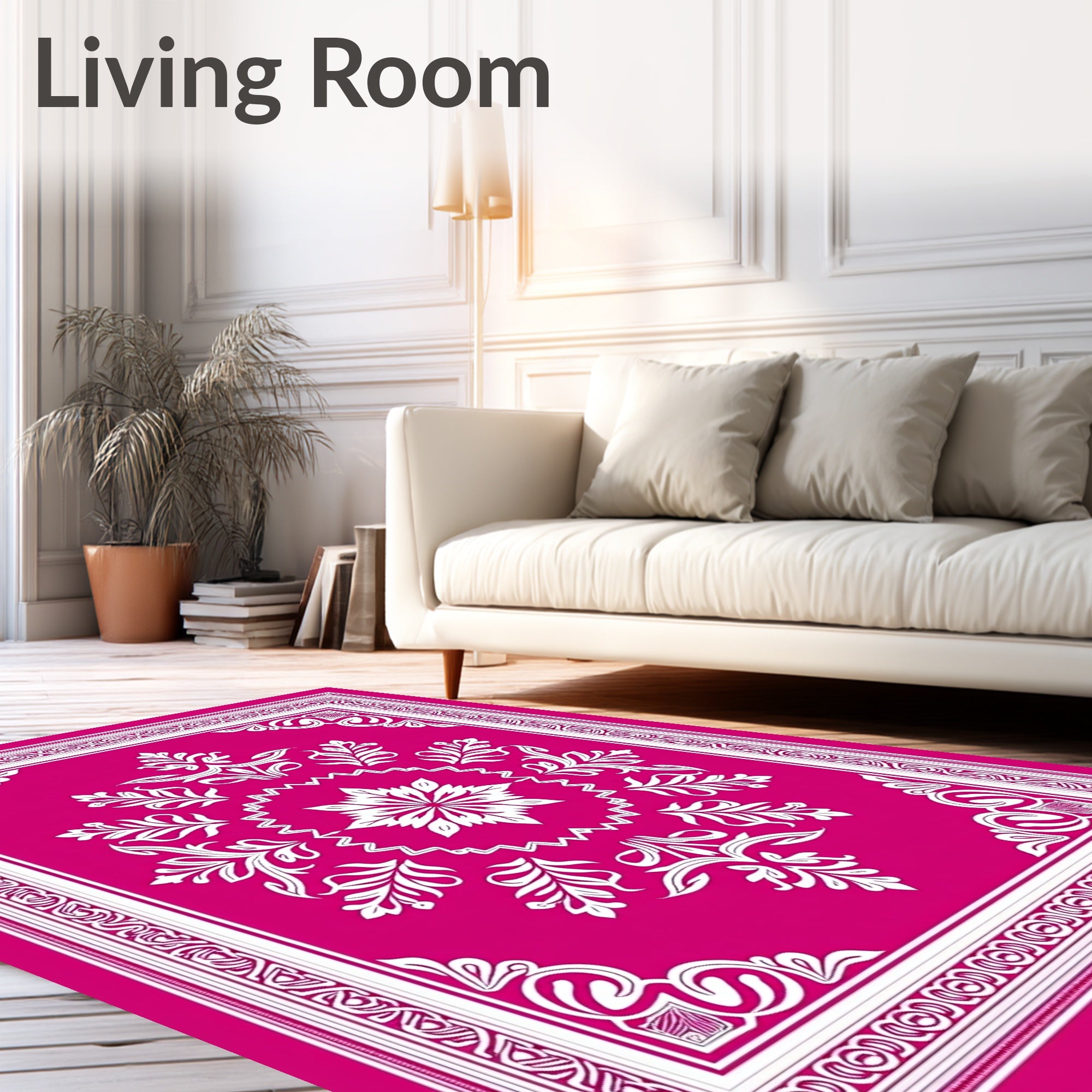 Cascading Petal Medallion with Ornate Botanical Borders (Pink) - ODIKA