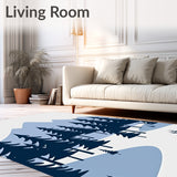 Winter Landscape Scene Doormat Pine Trees Mountain Design(Blue)