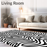Abstract Wave Ripple Floor Covering with Flowing Curved(Black)