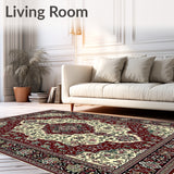 Distressed Victorian Inspired Burgundy Ornate Medallion Floral(Red)