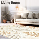 Desert Bloom Collection Area Beige Cream Botanical Motif Durable(Beige)