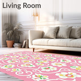 Botanical Vinework Motif Featuring Scrollwork and Stylized Blossoms(Pink)