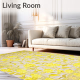 Lemon Zest Dream Round Bright Yellow & Beige Botanical Area(Yellow)