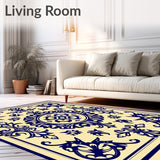 Victorian Damask Scrolled Large Accent Floor Covering (Beige)