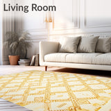 Elegant Geometric Patterned Area with Deep Beige and Gold Accents(Beige)
