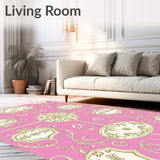 Baroque Scrollwork Medallion Design Floor(Pink)