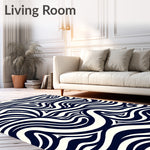 Abstract Wave Ripple Design Modern Contemporary Floor with Flow Motifs (Black) - ODIKA