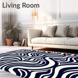 Abstract Wave Ripple Design Modern Contemporary Floor with Flow Motifs (Black) - ODIKA