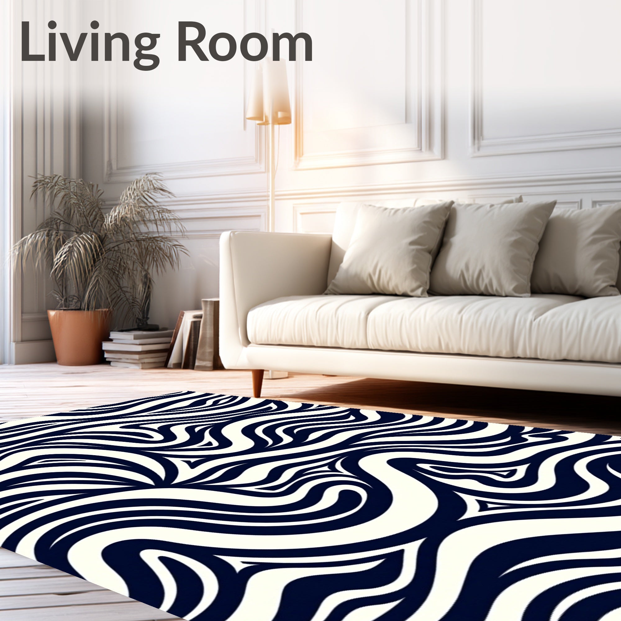 Abstract Wave Ripple Design Modern Contemporary Floor with Flow Motifs (Black) - ODIKA