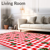 Festive Gingham Patchwork with Evergreen Sprig Accents(Red)