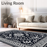 Elegant Medallion Bordered Pile Contemporary(Black)