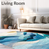 Abstract Waves Accent Rug Non Shedding Blue Ivory Floor Carpet(Blue)