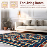 Ultra Soft Area Rug, Non Slip, Stain Resistant, Washable Area Rugs for Living Room, Bedroom, Boho Geometric Soft Dining Room Rug(Blue)