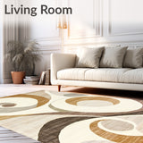 Contemporary Geometric Area with Cream and Brown Swirl(Beige)