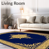 Vintage Damask Medallion with Antiqued Bronze Flourish Accents(Blue)