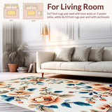 Ultra Soft Area Rug, Non Slip, Stain Resistant, Washable Area Rugs for Living Room, Bedroom, Modern Floral Non-Shed(Beige)