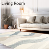 Elegant Coastal Blue & Beige Area(Beige)