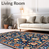 Stylish Area with Elegant Dual Tone Blue and Orange Floral(Blue)