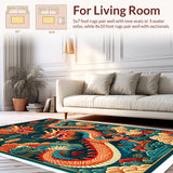 Ultra Soft Area Rug, Non Slip, Stain Resistant, Washable Area Rugs for Living Room, Bedroom, Dragon Castle Fantasy(Red)