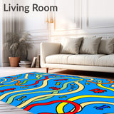 Vibrant Roadway Adventure With Playful Vehicle Icons (Blue)