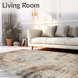 Vintage Patina Area Neutral Tone Distressed Non Slip(Beige)