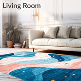 Marine Life Abstract with Pastel Waves and Sea Creature Shapes(Blue)