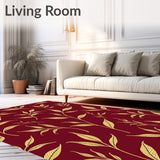 Abstract Botanical with Flowing Leaf Silhouettes and Fine Gold Filigree(Red)