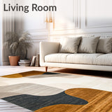 Modern Non Slip with Curved Lines and Earthy Neutral Palette(Beige)