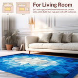 Blue Mosaic Carpet Featuring Intricate Triangular Tessellations(Blue)