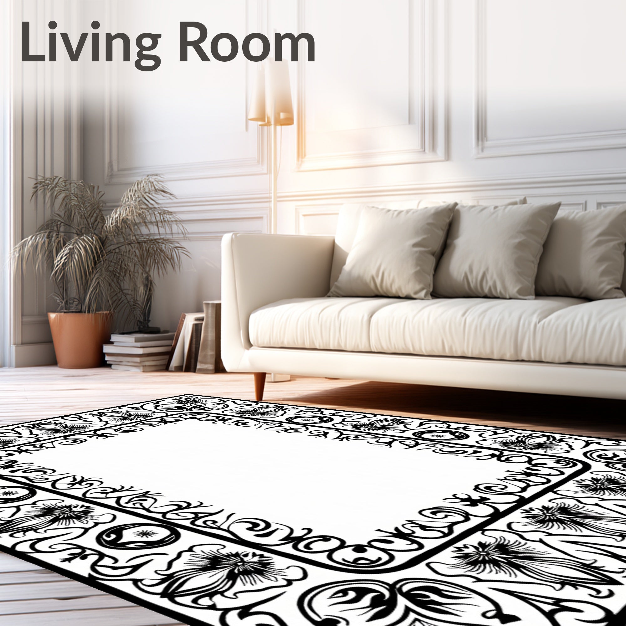 Midnight Floral Mosaic with Interlocking Vinework Design (Black) - ODIKA