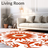 Abstract Sunburst Medallion with Boho Botanical Flourishes (Orange)